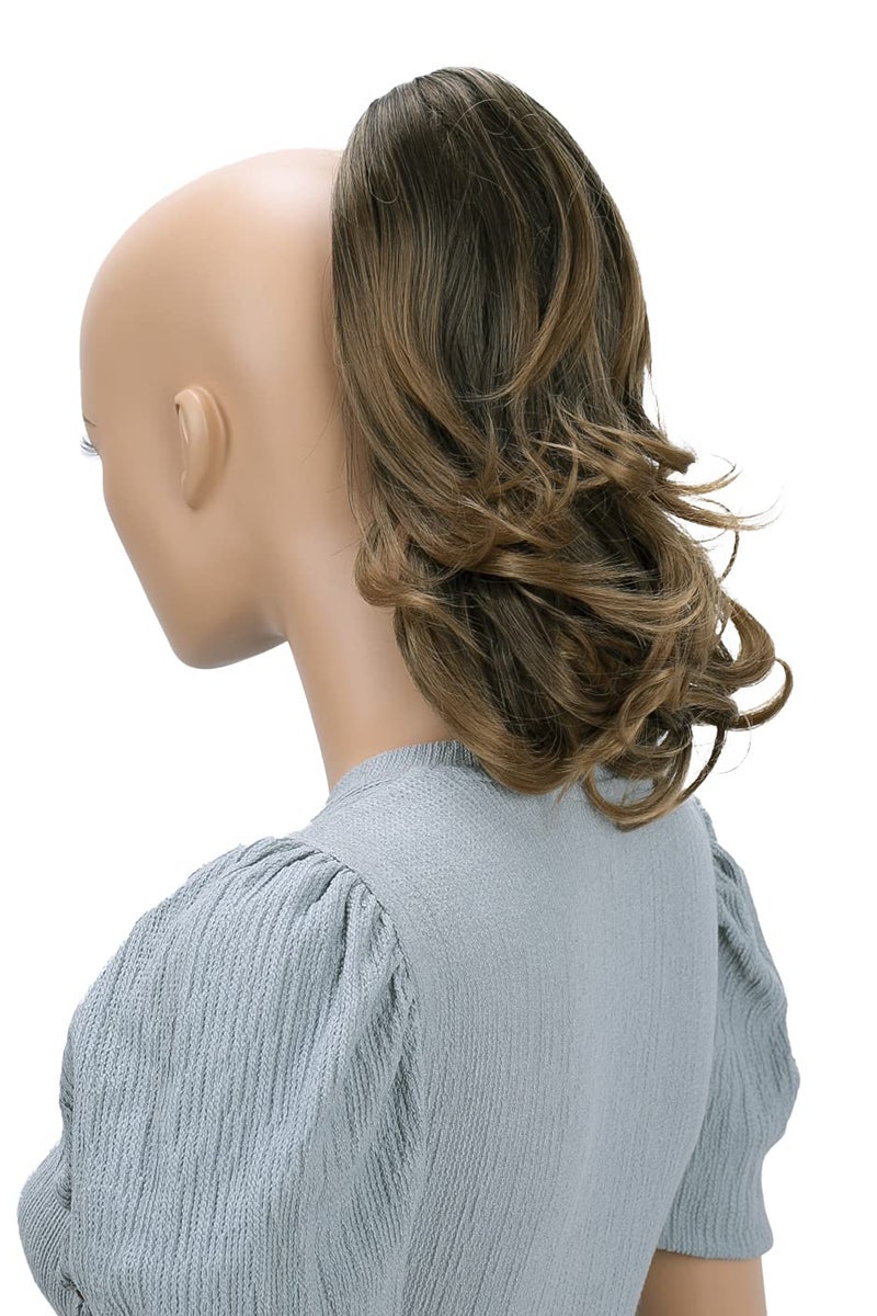 CAISHA 14" Wavy Clip On Ponytail With Butterfly Clip Hairpiece Heat-resistant Synthetic Fibres Brown Mix H128 - Image 1